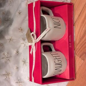 Rae Dunn Naughty and Nice Mug Set - Cream